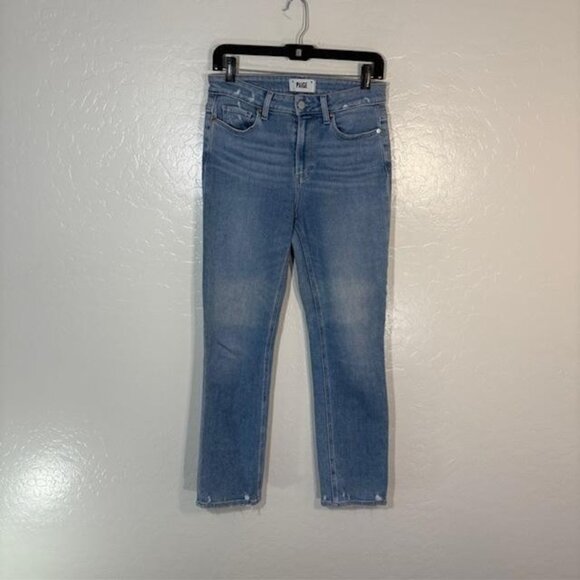 Paige Jeans Womens 26 Light Wash Cindy High Rise Straight Raw Hem Distressed - Picture 1 of 7